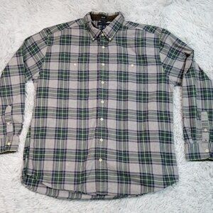 Tommy Hilfiger Mens Shirt Gray XXL Button Up Plaid Logo Flag Pocket‎ Casual